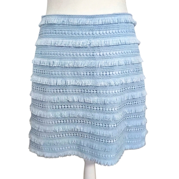 J. CREW Lace Fringe Crochet Polka Dot Tailored Mini Skirt In Baby Blue. Size 0 - Picture 1 of 10